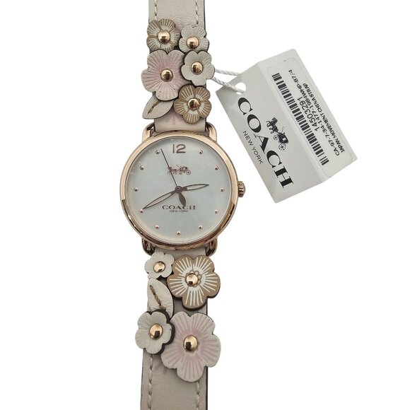 Coach Delancey Womens Watch With Rose Gold-Tone Dial & Cream Leather Strap - Picture 1 of 7